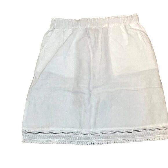 Fresh Produce White Linen‎ Eyelet Trim Pull on Skirt w/ Pockets XS - Picture 3 of 8